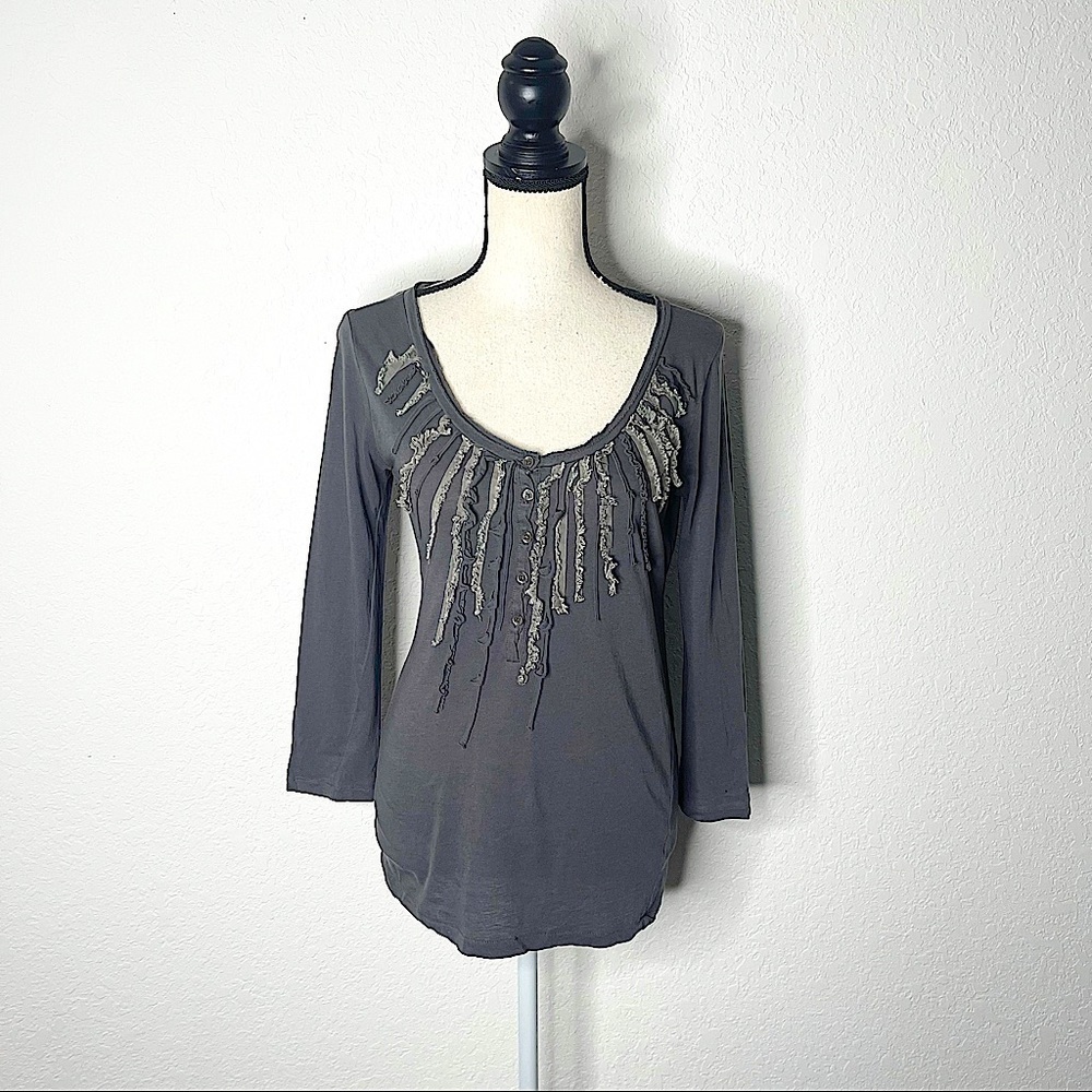 J. CREW Women’s Gray Detailed Neckline Scoop Neck Long Sleeve Top Size XS